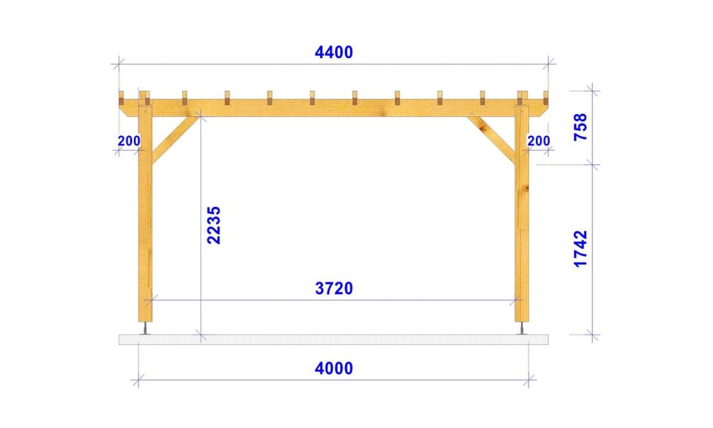 Freistehende Pergola PHYSALIS | Flachdach | Douglasienholz | 340x440cm