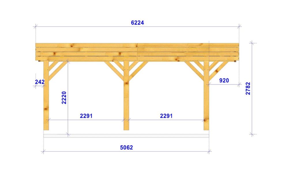 Doppelcarport Ibéris | Flachdach | aus Douglasienholz | 650x618cm