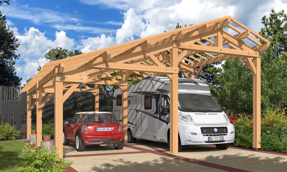 Wohnmobilcarport Oxalis | Satteldach | aus Douglasienholz | 730x876cm