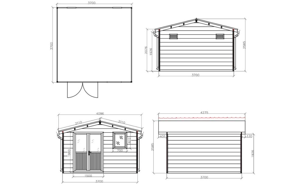 WPC-Gartenhaus SPERONE | Satteldach | Wandstärke 28mm |  370x370cm