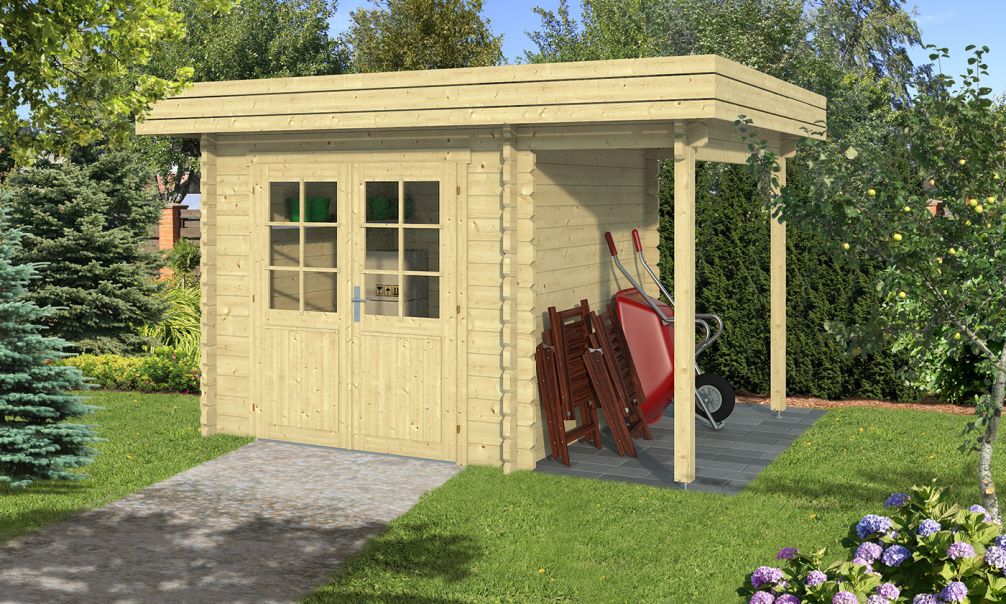 Gartenhaus Rochefort | Flachdach | Mit Schleppdach | Wandstärke 34mm | 330x230cm
