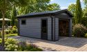 WPC Garage SALLANCHES mit elektrischem Sektionaltor – Wendbare WPC-Dielen in Teak/Anthrazit – 19 m² Innenfläche
