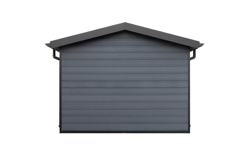 WPC Garage SALLANCHES mit elektrischem Sektionaltor – Wendbare WPC-Dielen in Teak/Anthrazit – 19 m² Innenfläche
