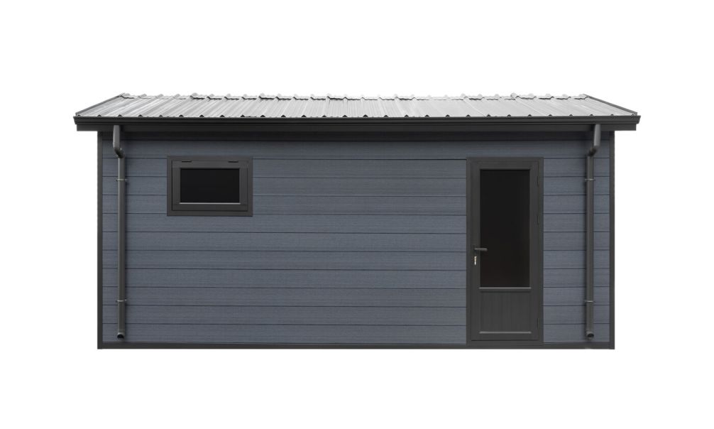 WPC Garage SALLANCHES mit elektrischem Sektionaltor – Wendbare WPC-Dielen in Teak/Anthrazit – 19 m² Innenfläche