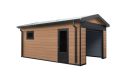WPC Garage SALLANCHES mit elektrischem Sektionaltor – Wendbare WPC-Dielen in Teak/Anthrazit – 19 m² Innenfläche