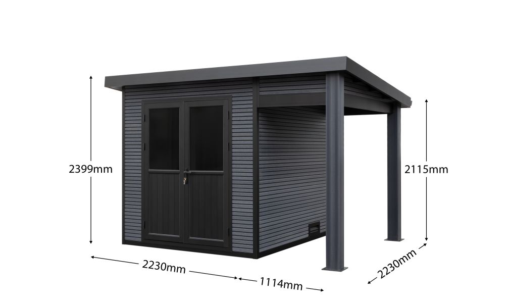 WPC Gartenhaus MILANO mit Anbau, 3,50 × 2,60 m, 4,70 m² Innenfläche