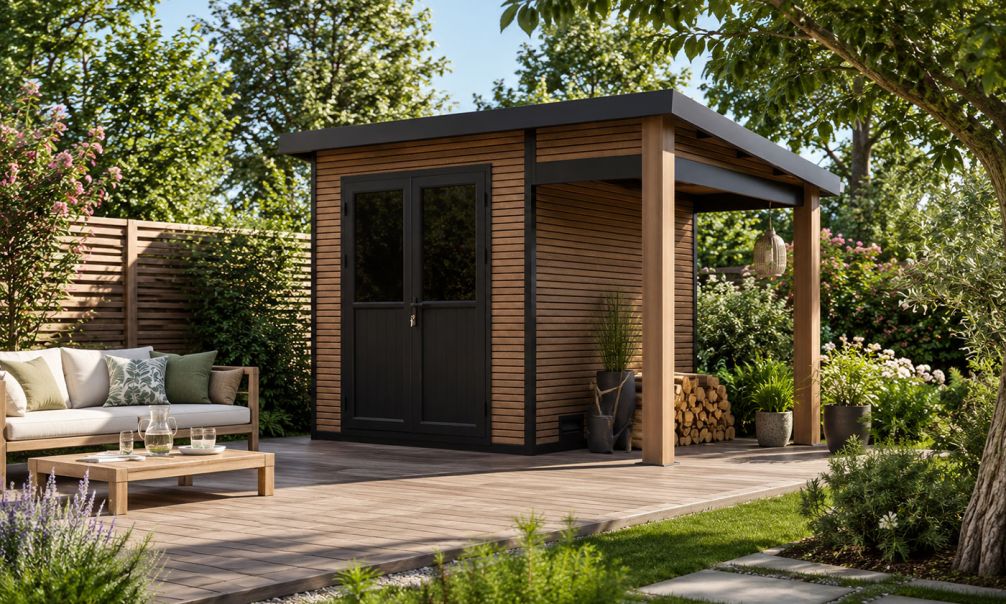 WPC Gartenhaus NOSELLE mit Anbau, 3,50 × 2,60 m, 4,70 m² Innenfläche