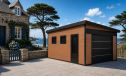 WPC Garage OCEANIE mit elektrischem Sektionaltor – Wendbare WPC-Dielen in Teak/Anthrazit – 19 m² Innenfläche
