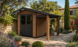 WPC Gartenhaus DOUBS mit Anbau, 4.00 x2.84m, 4,70 m² Innenfläche