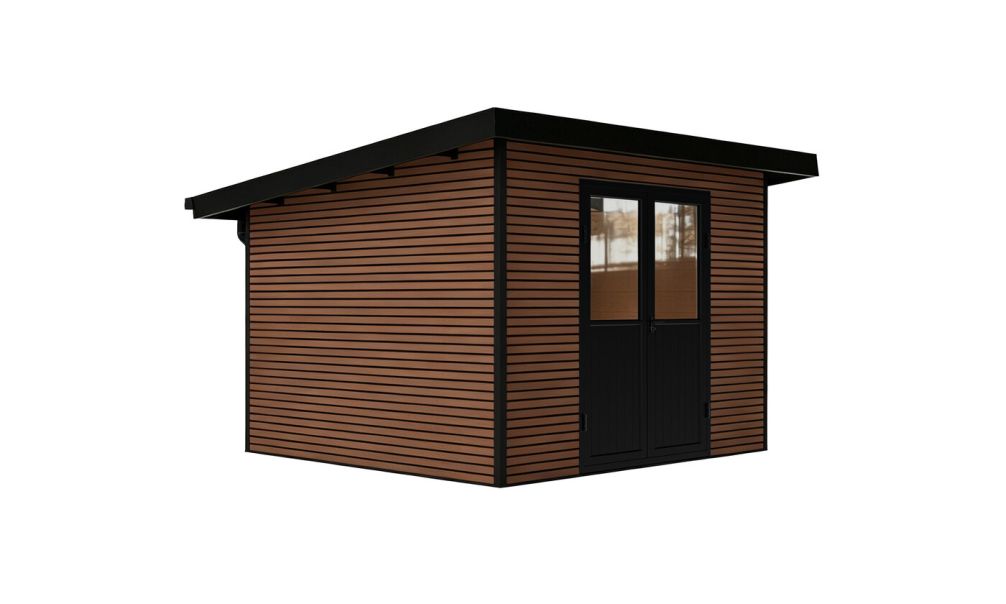 WPC-Gartenhaus AUGSBOURG | Pultdach | Wandstärke 28mm | Teakholz | 302.9X287.9cm