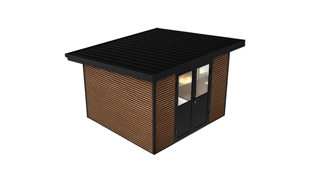 WPC-Gartenhaus AUGSBOURG | Pultdach | Wandstärke 28mm | Teakholz | 302.9X287.9cm