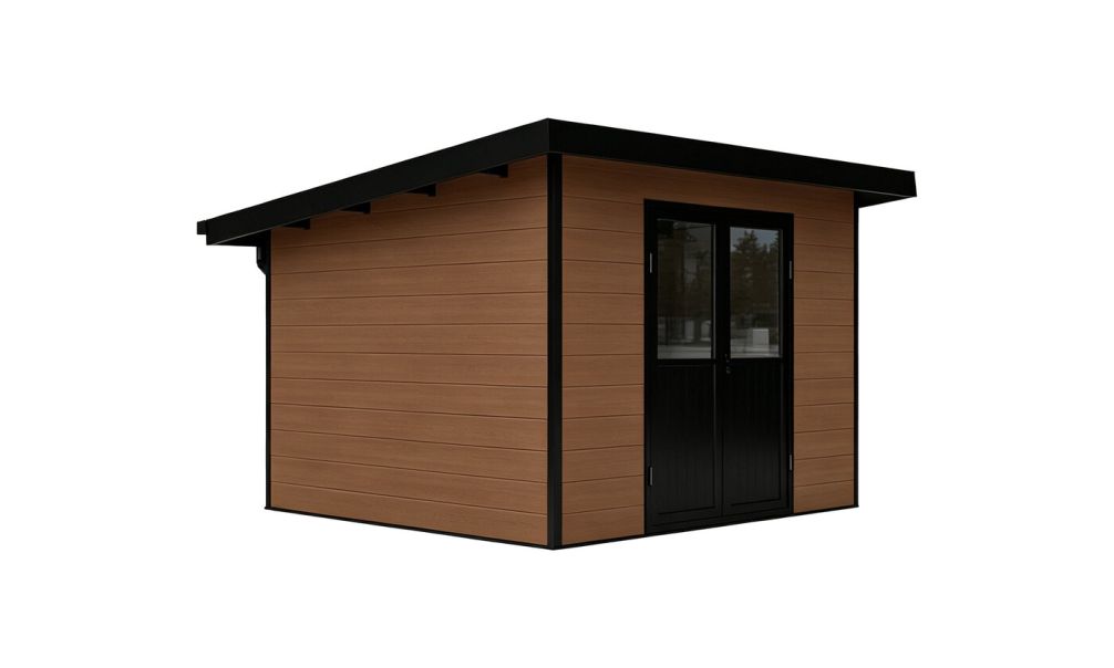 WPC-Gartenhaus AUGSBOURG | Pultdach | Wandstärke 28mm | Teakholz | 302.9X287.9cm