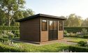 WPC-Gartenhaus MUNSTER | Pultdach | Wandstärke 28mm | Teak | 11m2 Innenfläche