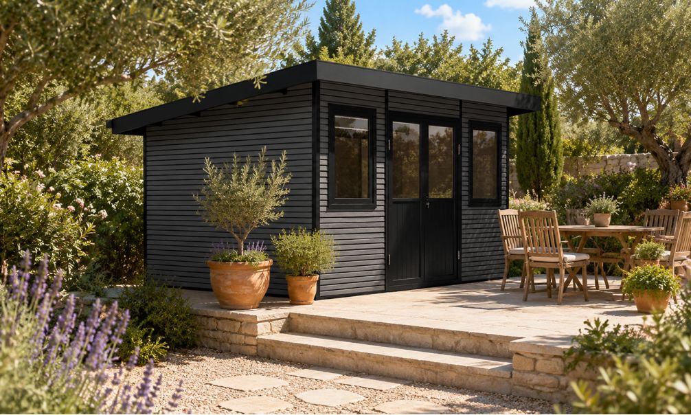 WPC-Gartenhaus MUNSTER | Pultdach | Wandstärke 28mm | Anthrazit | 11m2 Innenfläche