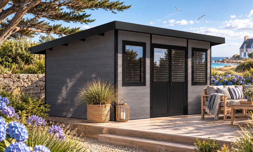 WPC-Gartenhaus MUNSTER | Pultdach | Wandstärke 28mm | Anthrazit | 11m2 Innenfläche