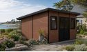 WPC-Gartenhaus DUSSELDORF | Pultdach | Wandstärke 28mm | Teak | 14m2 Innenfläche