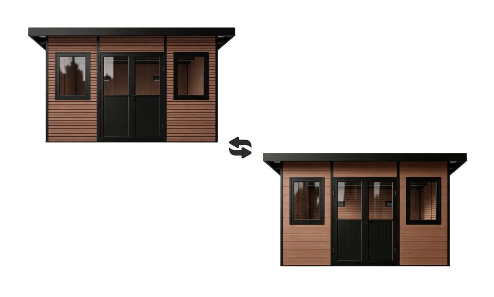 WPC-Gartenhaus DUSSELDORF | Pultdach | Wandstärke 28mm | Teak | 14m2 Innenfläche