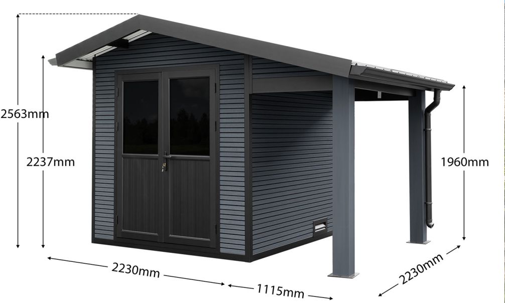 WPC Gartenhaus STUTTGART mit Anbau, 4.00 x2.84m, 4,70 m² Innenfläche