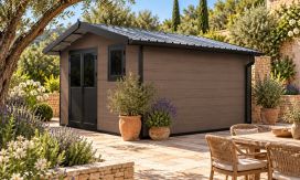 WPC-Gartenhaus SPERONE | Satteldach | Wandstärke 28mm |  370x370cm