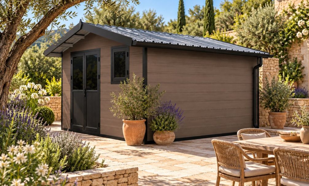 WPC-Gartenhaus SPERONE | Satteldach | Wandstärke 28mm |  370x370cm