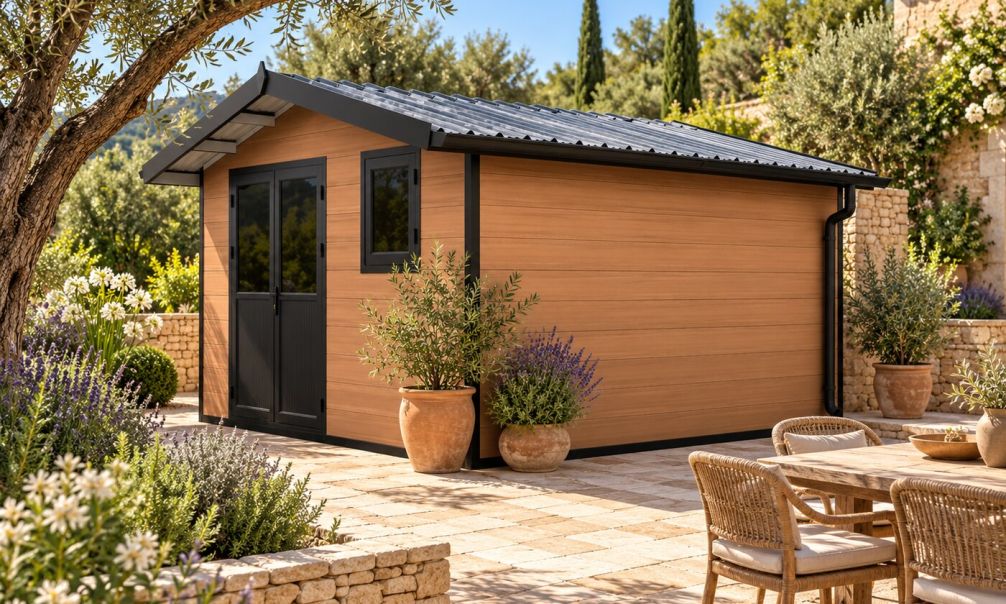 WPC-Gartenhaus SPERONE | Satteldach | Wandstärke 28mm |  370x370cm