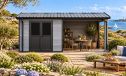 WPC-Gartenhaus MILINA | Satteldach | Wandstärke 28mm | Hellgraue Wände | 600x300cm