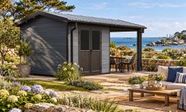 WPC-Gartenhaus MILINA | Satteldach | Wandstärke 28mm | Wände anthrazitfarben | 600x300m