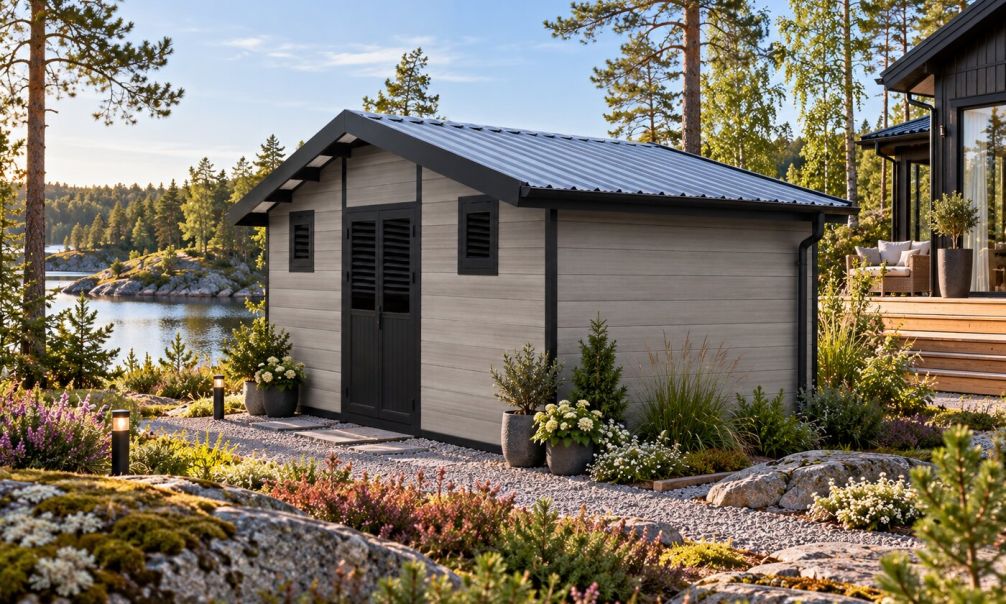 WPC-Gartenhaus AULNAY | Satteldach | Wandstärke 28mm |  580x290cm