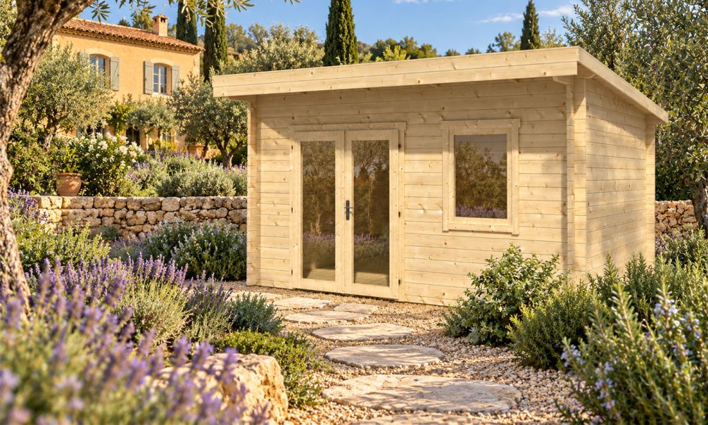 Gartenhaus Nîmes | Pultdach | Wandstärke 44mm | 409x309cm
