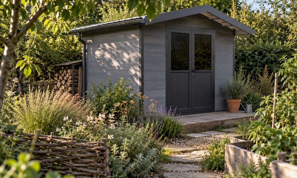 WPC-Gartenhaus FODELE | Satteldach | Wandstärke 28mm |  290x290cm