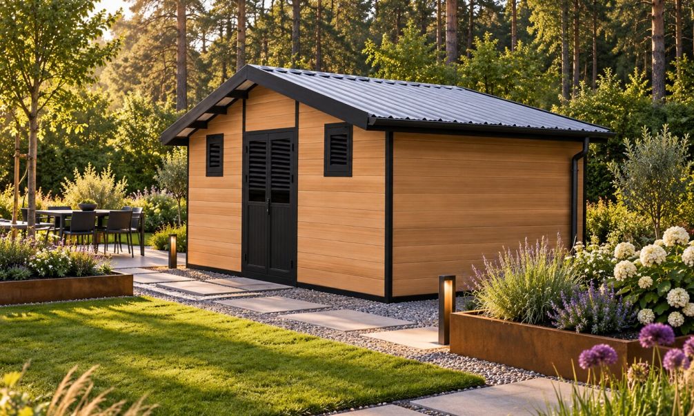 WPC-Gartenhaus POITIERS | Satteldach | Wandstärke 28mm |  580x290cm
