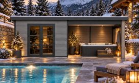 Gartenhaus mit überdachter Terrasse Rencurel, seitenvariabel | 28 mm | Pultdach | Mausgrau | 583x290cm, 16.91m2