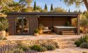 Gartenhaus mit überdachter Terrasse Meaudre, seitenvariabel | 28 mm | Pultdach | Nussbaum | 688x290cm, 19.95m2