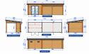 Gartenhaus mit überdachter Terrasse Meaudre, seitenvariabel | 28 mm | Pultdach | Nussbaum | 688x290cm, 19.95m2