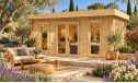 Holz-Gartenhaus Cannes A - 44mm Blockbohlenhaus - Gartenhaus Lounge - Flachdach - Fichte - 16.80m2