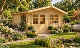 Holz-Gartenhaus Andernos - 44mm Blockbohlenhaus - Gartenhaus Lounge - Satteldach - Fichte - 15.15m²