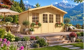 Gartenhaus Venise | Satteldach | Wandstärke 44mm | 390x270cm