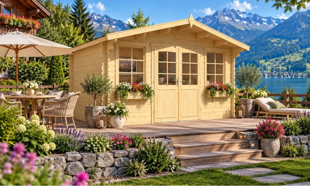 Gartenhaus Venise | Satteldach | Wandstärke 44mm | 390x270cm