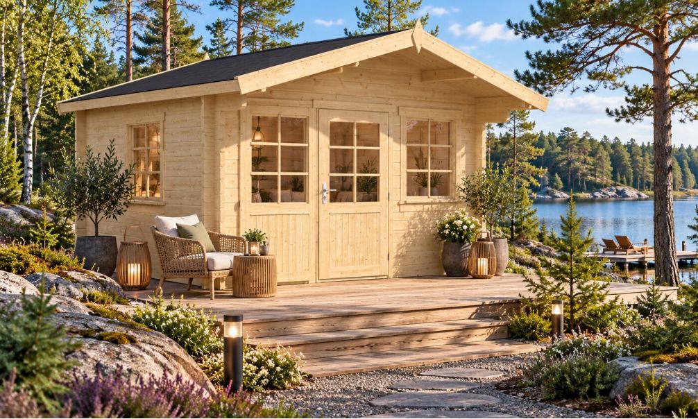 Gartenhaus Porquerolles | Satteldach | Wandstärke 44mm | 330x330cm