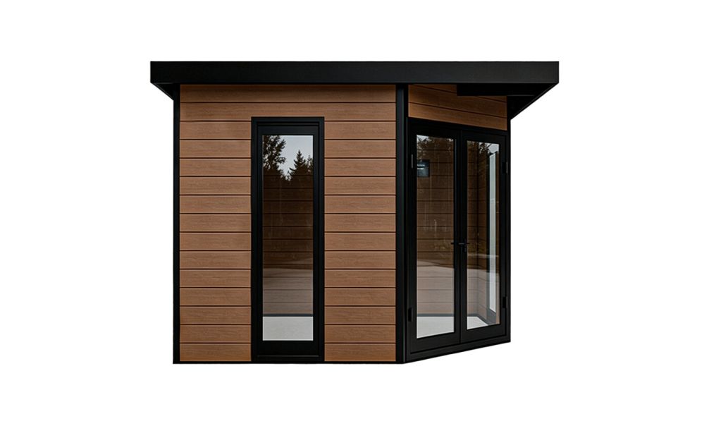 WPC-Gartenhaus MUNICH | Teakholz | Pultdach | Wandstärke 28mm | 300x300cm