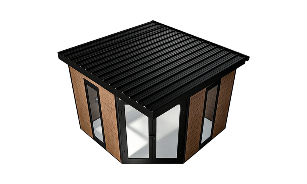 WPC-Gartenhaus MUNICH | Teakholz | Pultdach | Wandstärke 28mm | 300x300cm