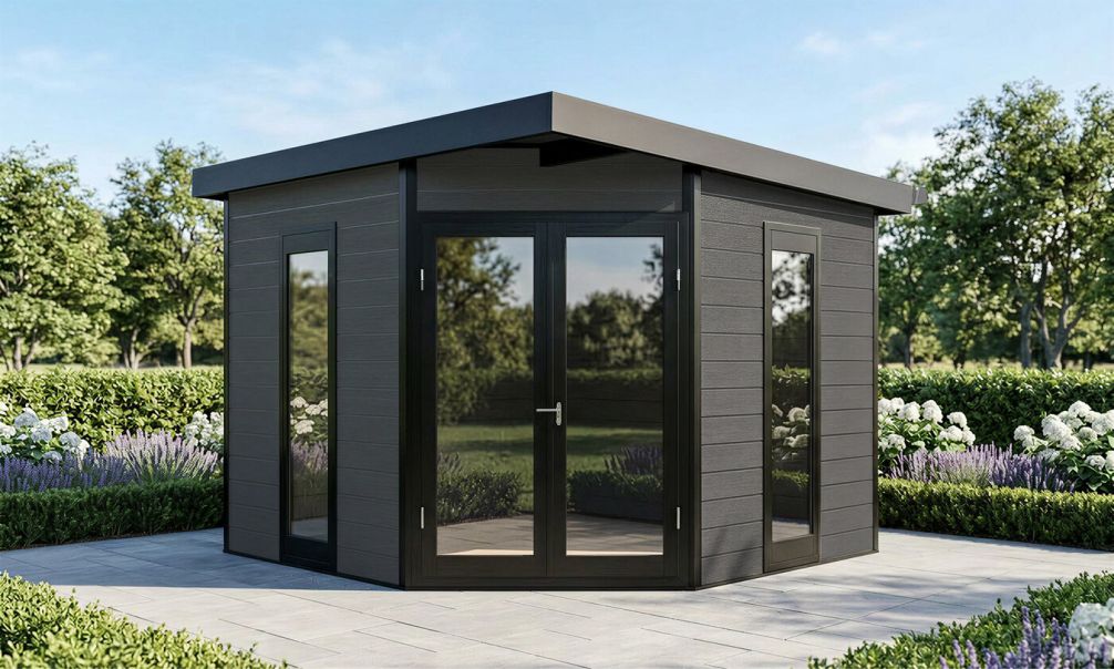 WPC-Gartenhaus MUNICH | Anthrazit | Pultdach | Wandstärke 28mm | 300x300cm