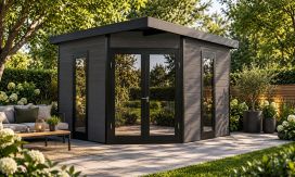 WPC-Gartenhaus MUNICH | Anthrazit | Pultdach | Wandstärke 28mm | 300x300cm
