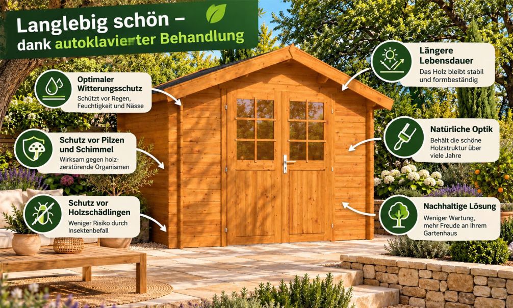 Gartenhaus VIOLETTE 5 | KDI | Satteldach | Wandstärke 34mm | 248x188cm