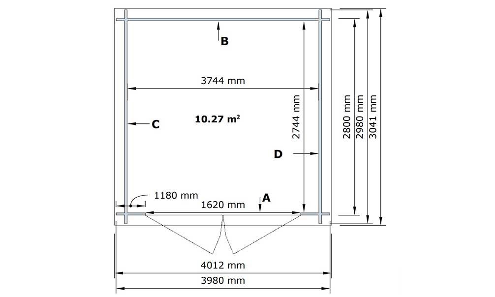 Gartenhaus Jonzac 12 | Flachdach | 28mm | 380x280cm