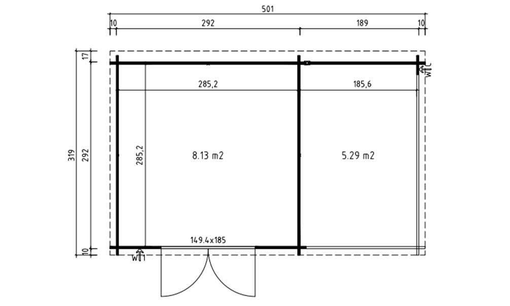Gartenhaus mit Anbau Tampa | Pultdach| 481x292cm