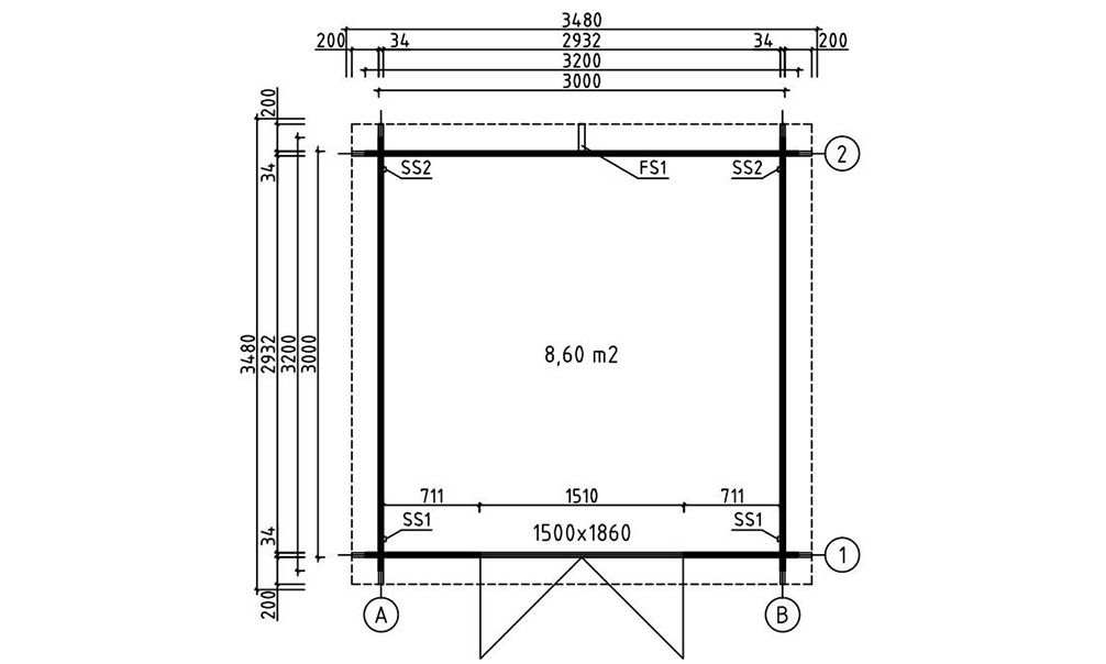 Gartenhaus Amiens | Flachdach| 34mm | 300x300cm
