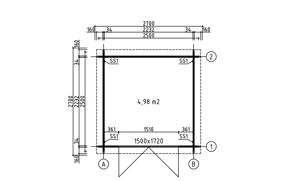 Gartenhaus Nancy | Flachdach | 34mm | 230x230cm