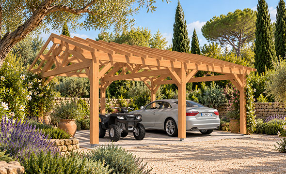 Freistehender Doppelcarport aus Holz