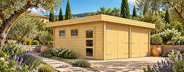Holzgarage mit Sektionaltor